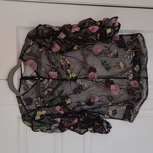 Floral Embroidered Black Organza Top